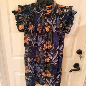 Oliphant Floral Dress in Navy and Orange